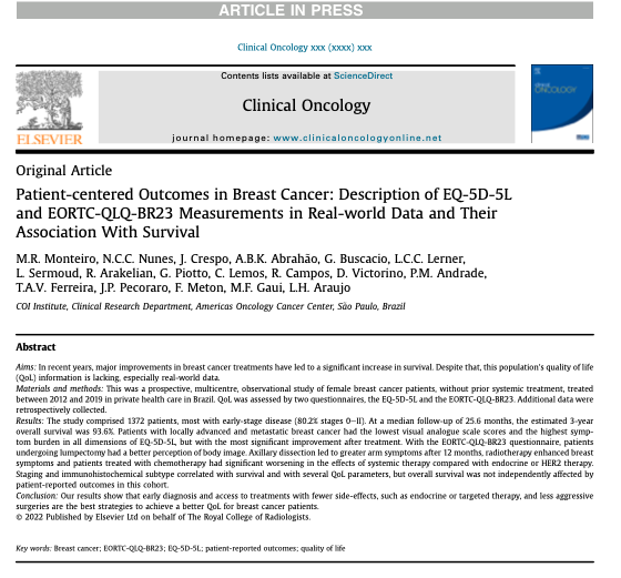 No momento, você está visualizando Patient-centered Outcomes in Breast Cancer: Description of EQ-5D-5L and EORTC-QLQ-BR23 Measurements in Real-world Data and Their Association With Survival