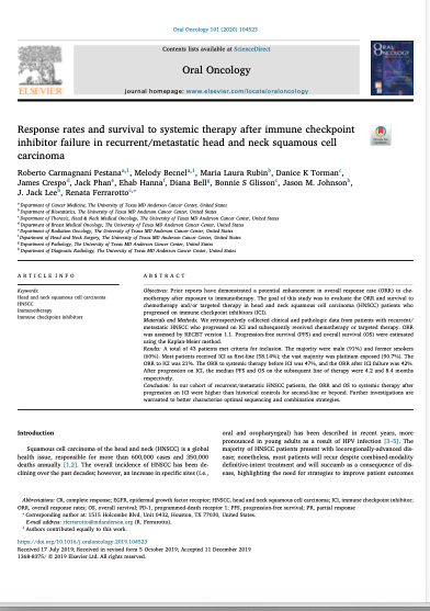 No momento, você está visualizando Response rates and survival to systemic therapy after immune checkpoint inhibitor failure in recurrent/metastatic head and neck squamous cell carcinoma