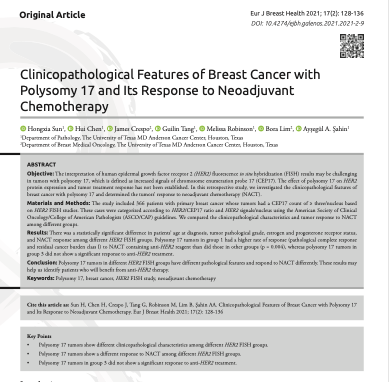 No momento, você está visualizando Clinicopathological Features of Breast Cancer with Polysomy 17 and Its Response to Neoadjuvant Chemotherapy