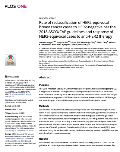 No momento, você está visualizando Rate of reclassification of HER2-equivocal breast cancer cases to HER2-negative per the 2018 ASCO/CAP guidelines and response of HER2-equivocal cases to anti-HER2 therapy